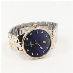 Bulova 98D130 Two-Tone Watch Blue Dial Roman 40mm w/Box - Very Good